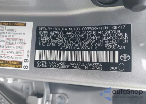 2018 Toyota Camry Se from USA, damaged, VIN JTNB11HK4J3034116